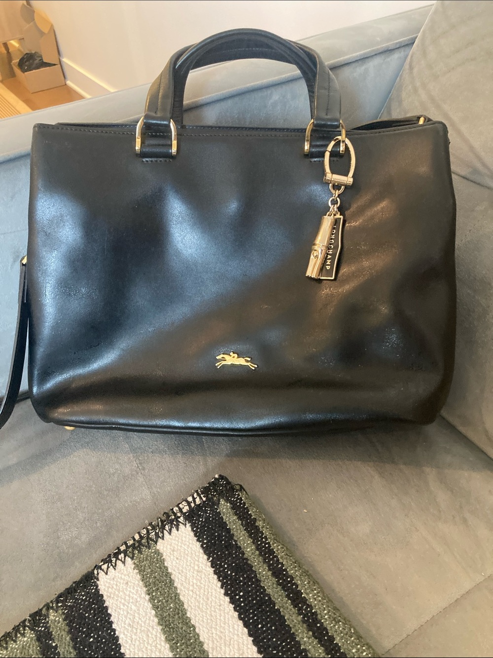 Longchamp Black HONORE Satchel with Gold Hardware